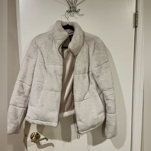 Lined Cream Color Fur Coat from Zara